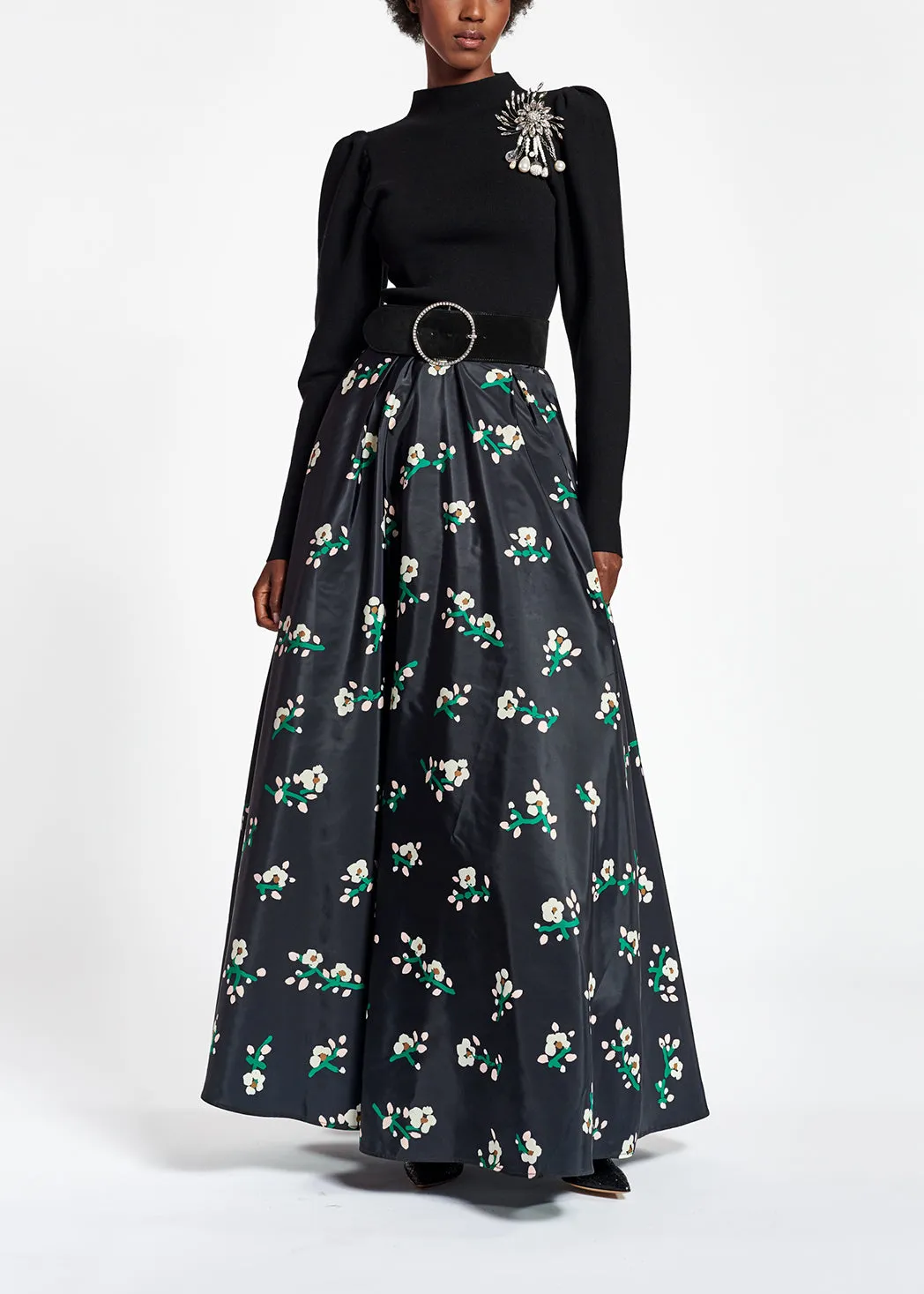 Black taffeta maxi skirt