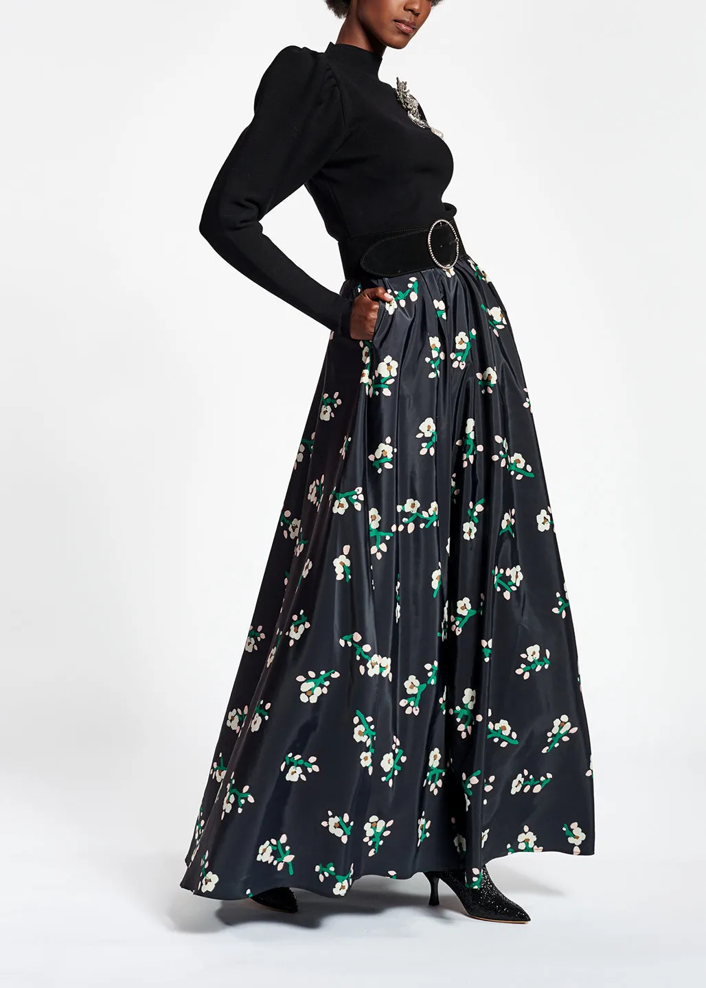 Black taffeta maxi skirt