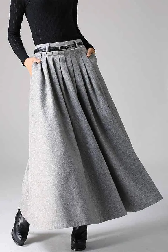 Black Wool Maxi Skirt For winter 0721#