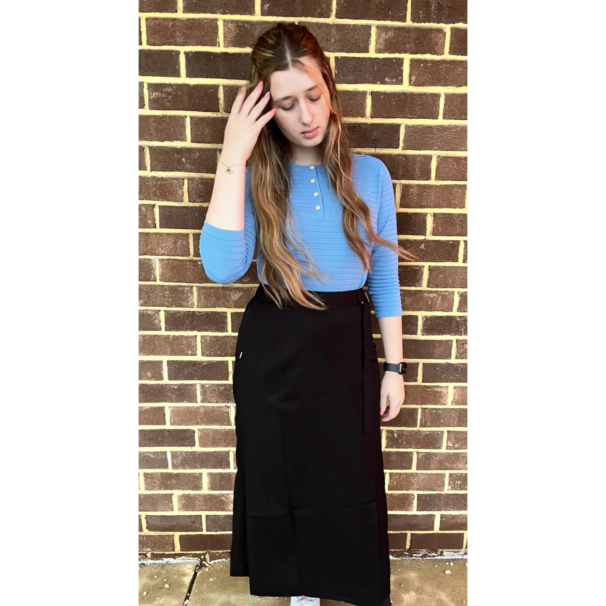 Black Wrap Casual Midi Skirt