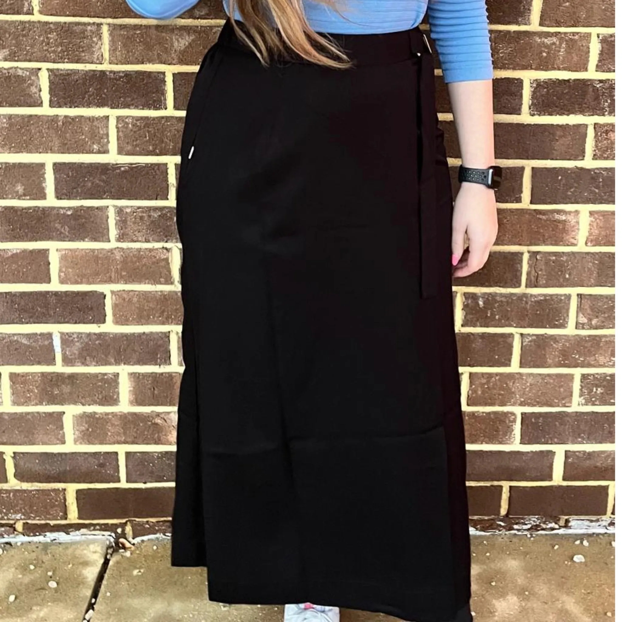 Black Wrap Casual Midi Skirt