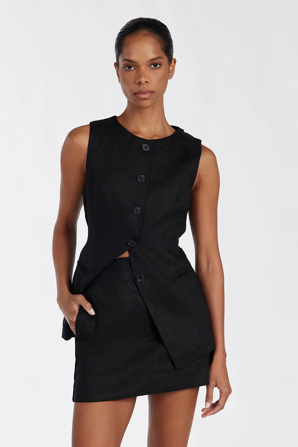 BLOOM BLACK LINEN MINI SKIRT