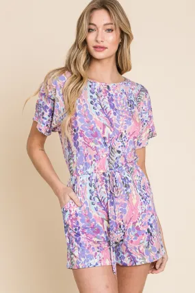 Blue Zone Planet |  BOMBOM Print Short Sleeve Romper with Pockets