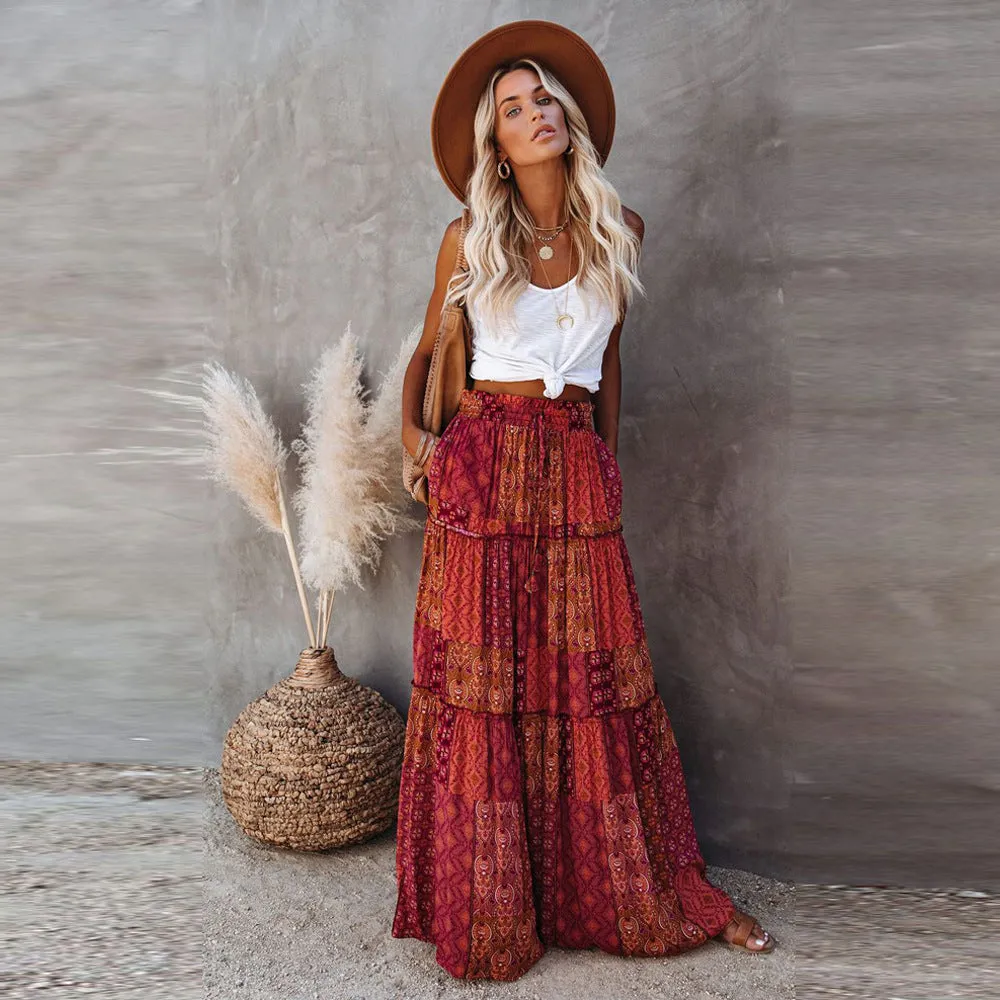 Bohemian Style Bustier Skirt Loose Casual Long Skirt