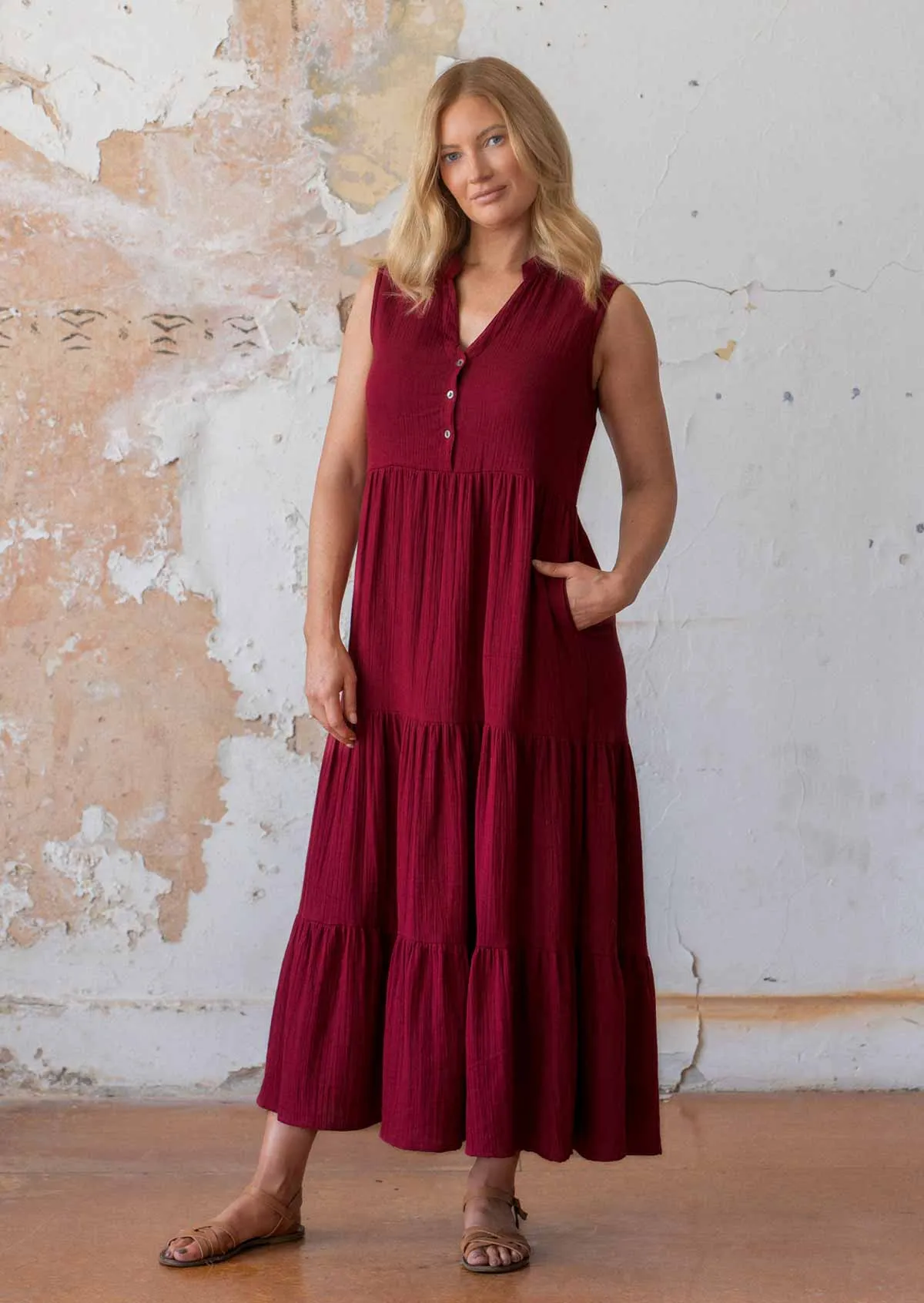 Boho Tiered Maxi Dress Tibetan Red