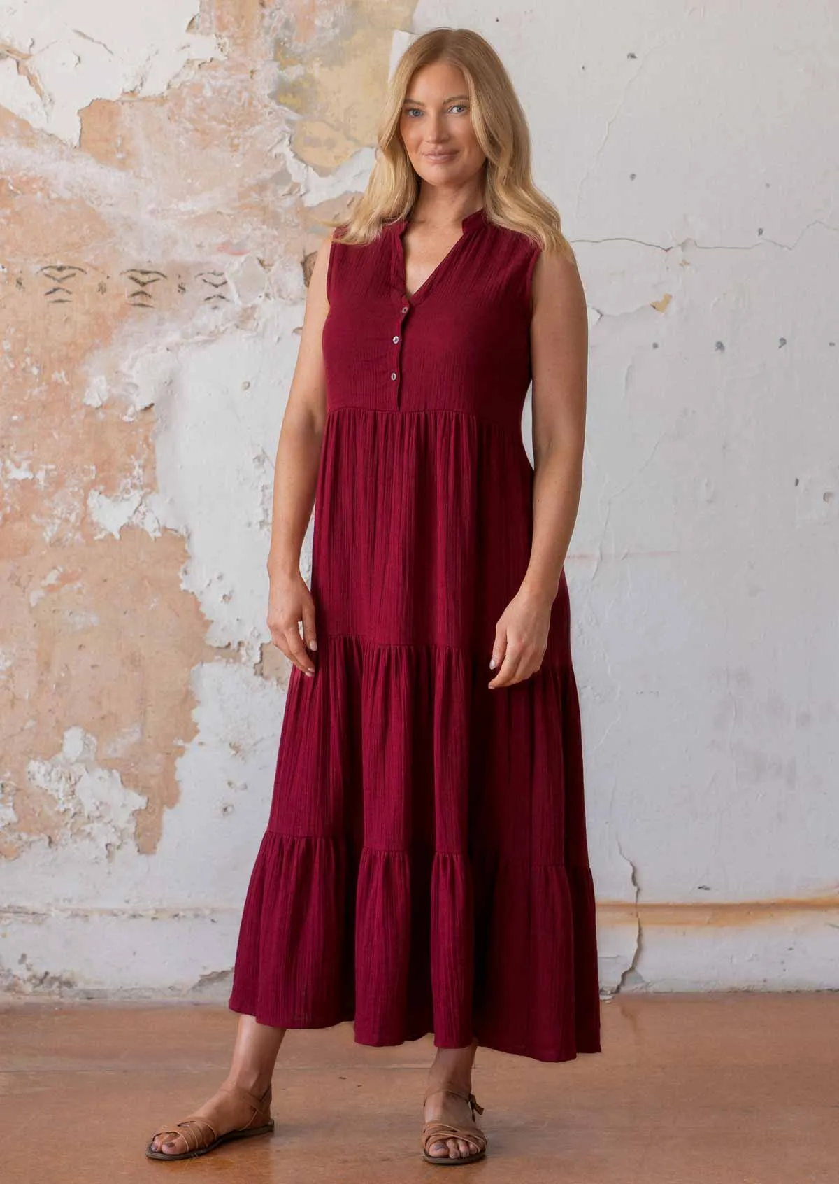 Boho Tiered Maxi Dress Tibetan Red