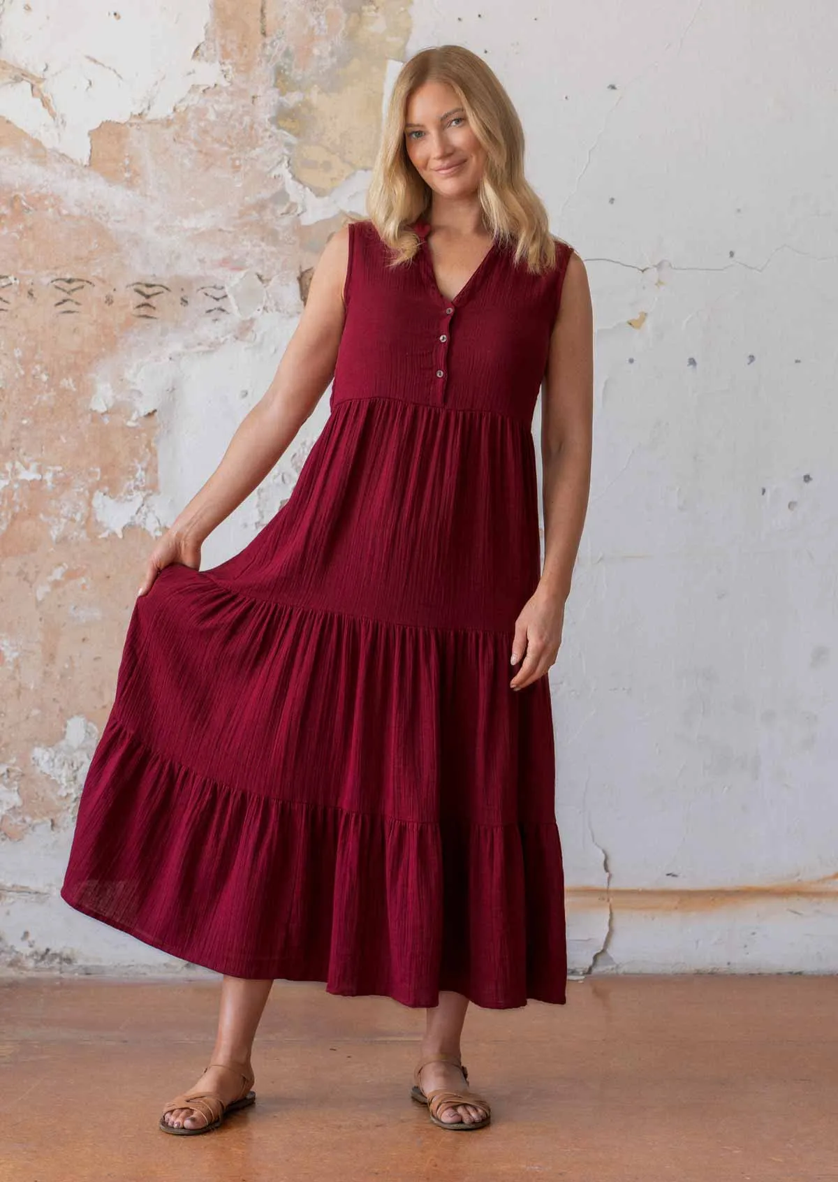 Boho Tiered Maxi Dress Tibetan Red