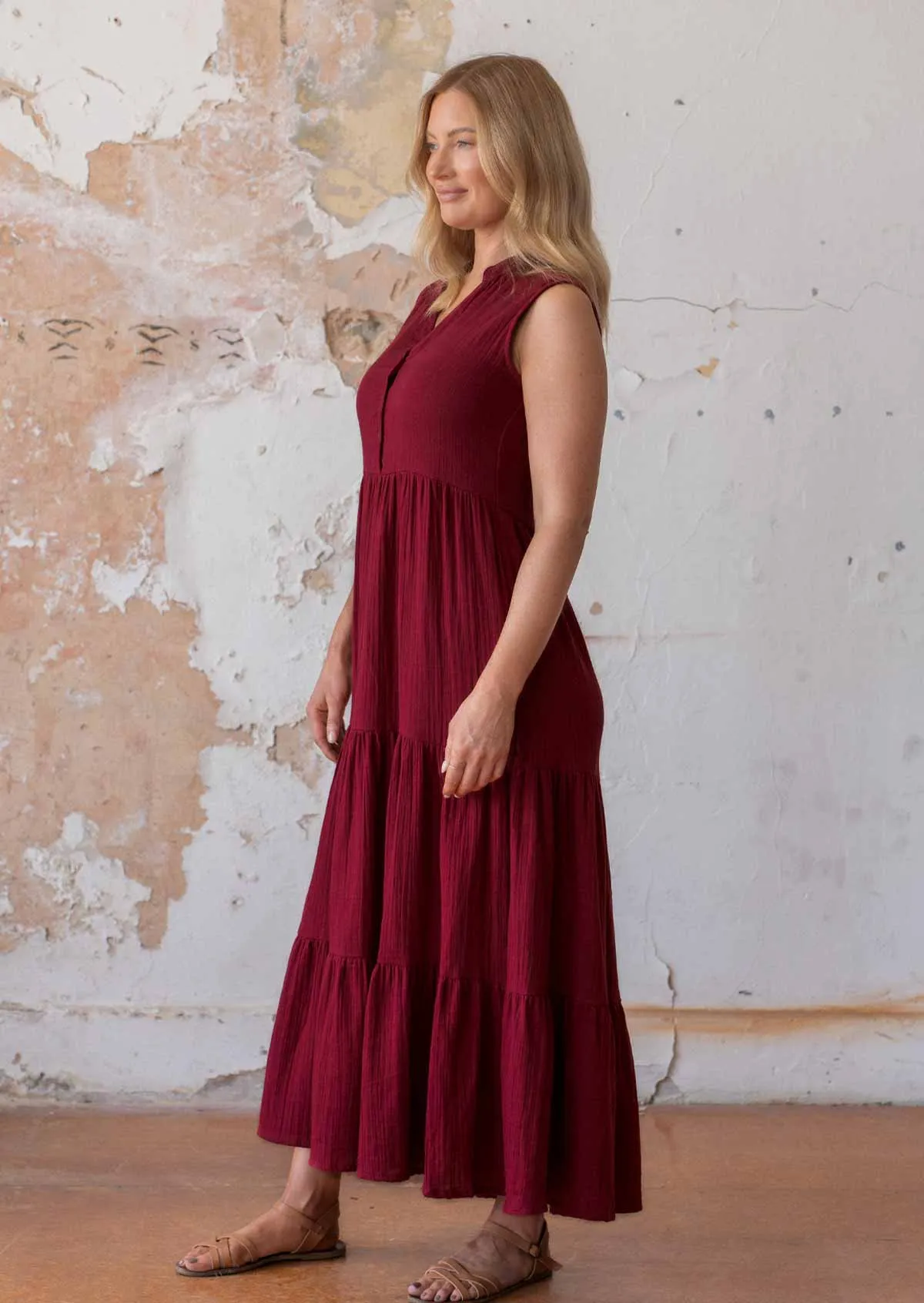 Boho Tiered Maxi Dress Tibetan Red