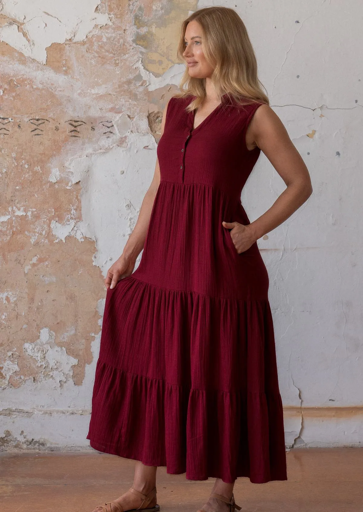 Boho Tiered Maxi Dress Tibetan Red