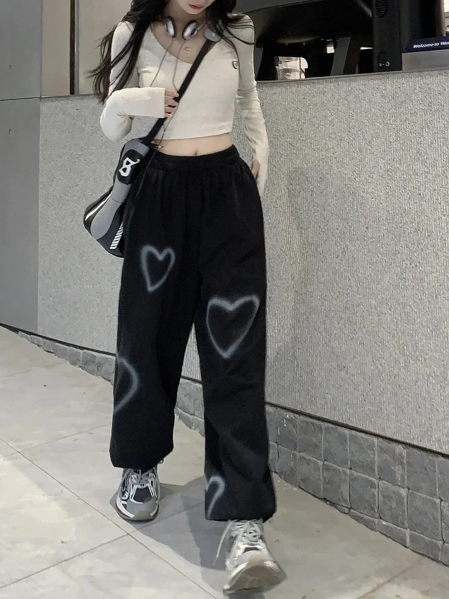 Bonnyshow Y2K Style Women Cargo Pants Loose Low Waist Sweatpants Hip Hop Oversize Pants Harajuku Fashion Vintage Casual Wide Leg Trousers