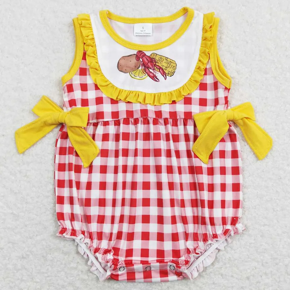 Boutique Infant Baby Girls Rompers Lobster Crawfish Print Cute Rompers SR0769