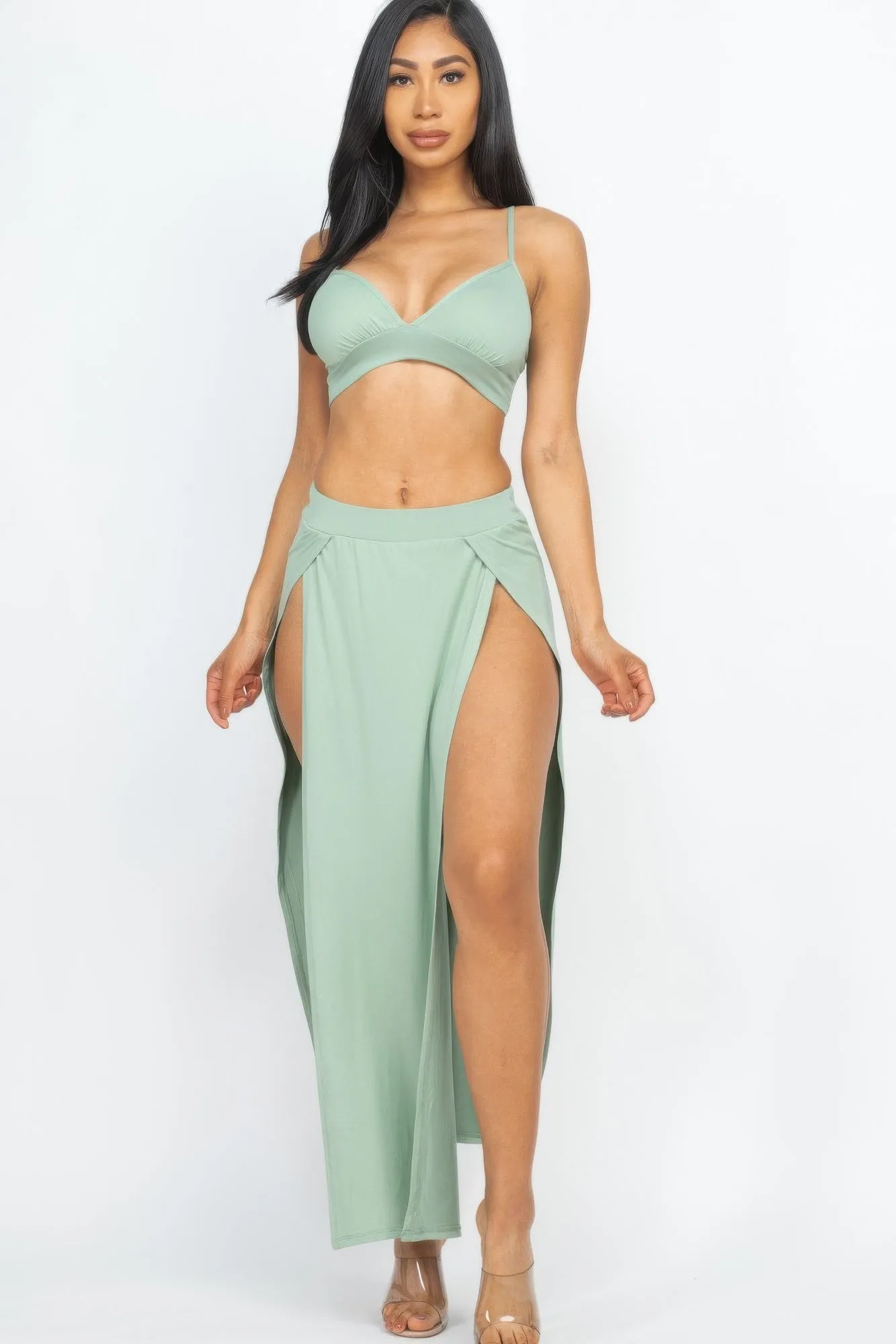 Bra Top & Side Slit Maxi Skirt