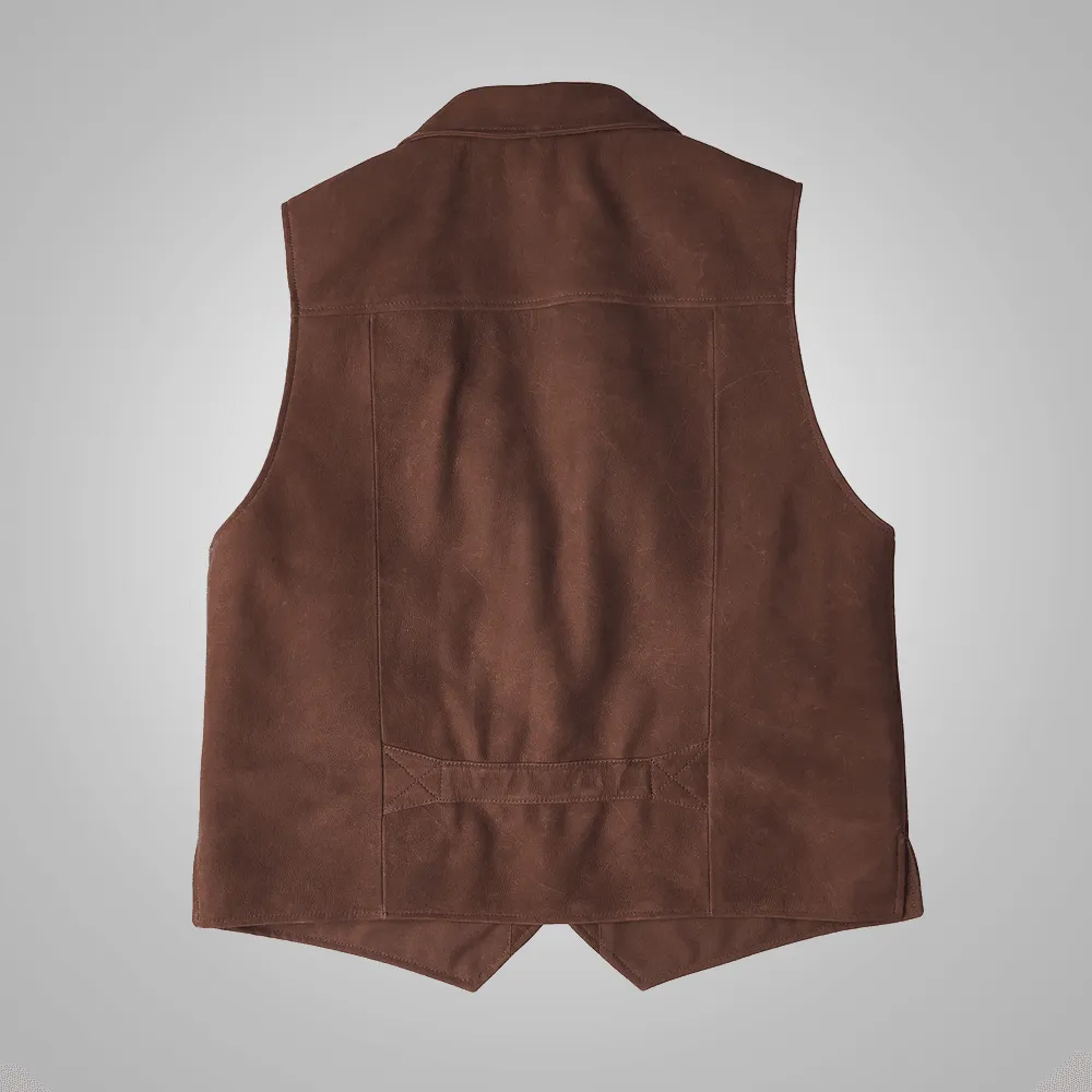 Brown Multi Pocket Stlye Leather Vest For Men