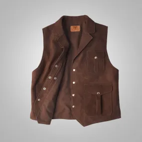 Brown Multi Pocket Stlye Leather Vest For Men