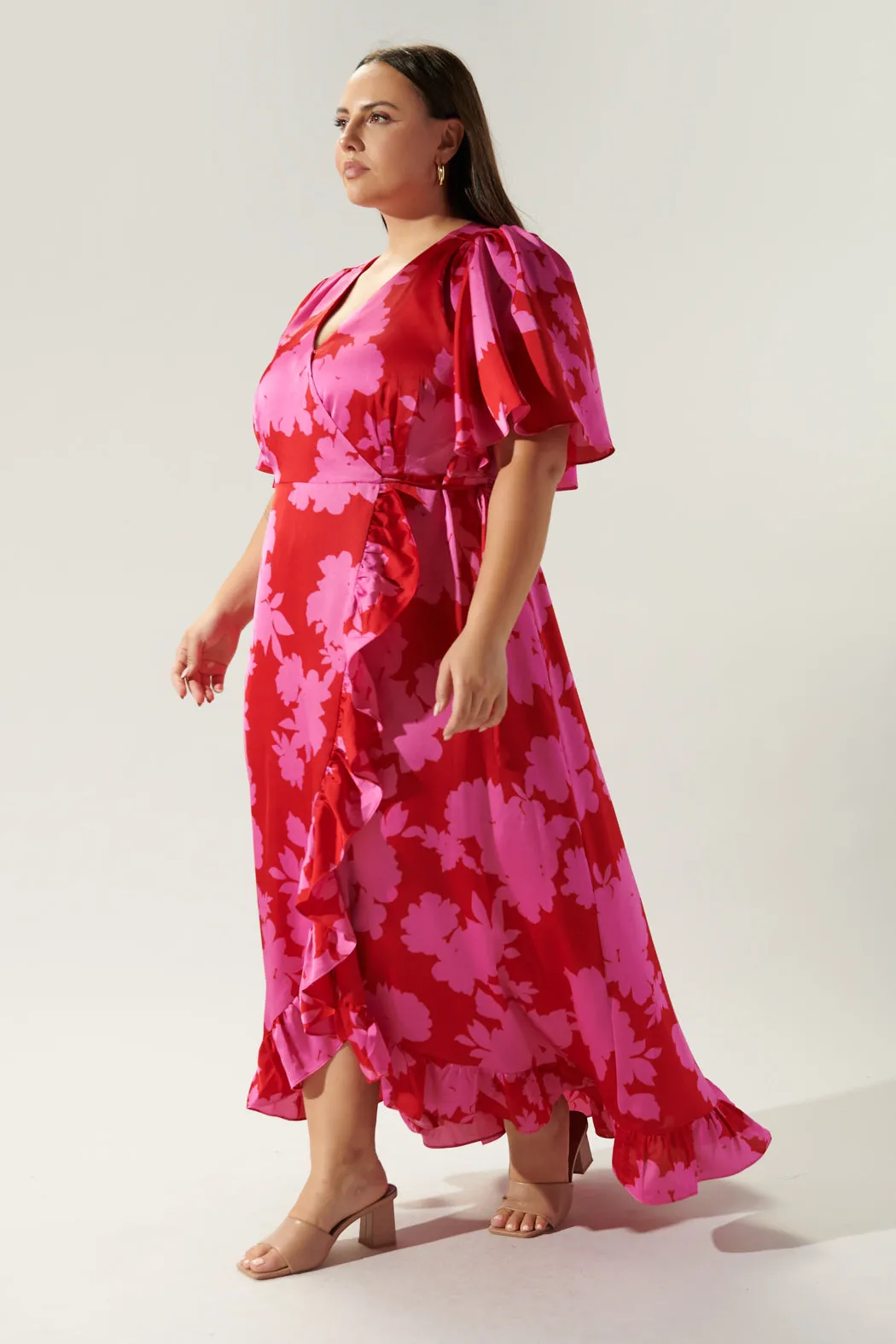 Burning Love Satin Abelia Hi Low Maxi Dress Curve