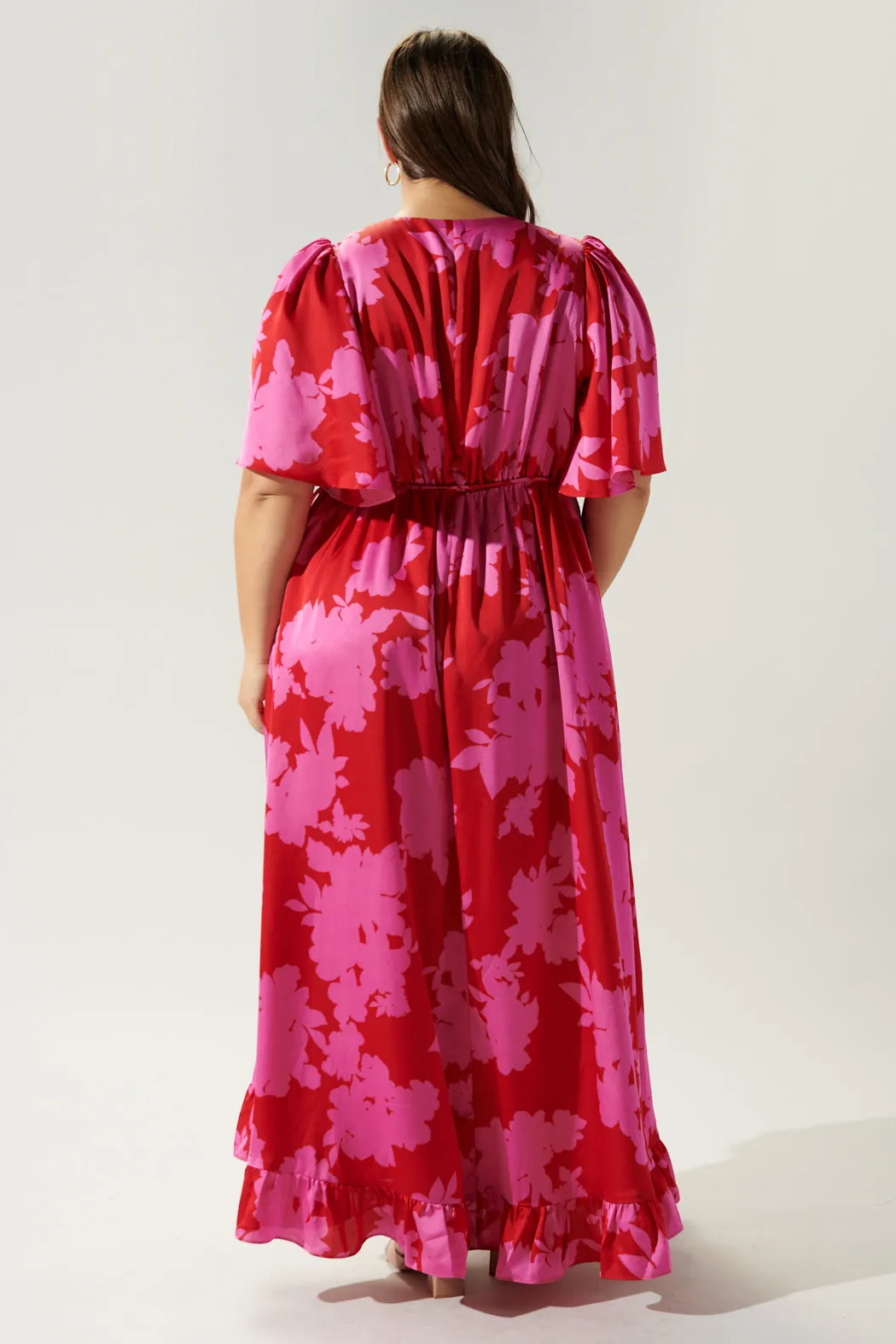 Burning Love Satin Abelia Hi Low Maxi Dress Curve