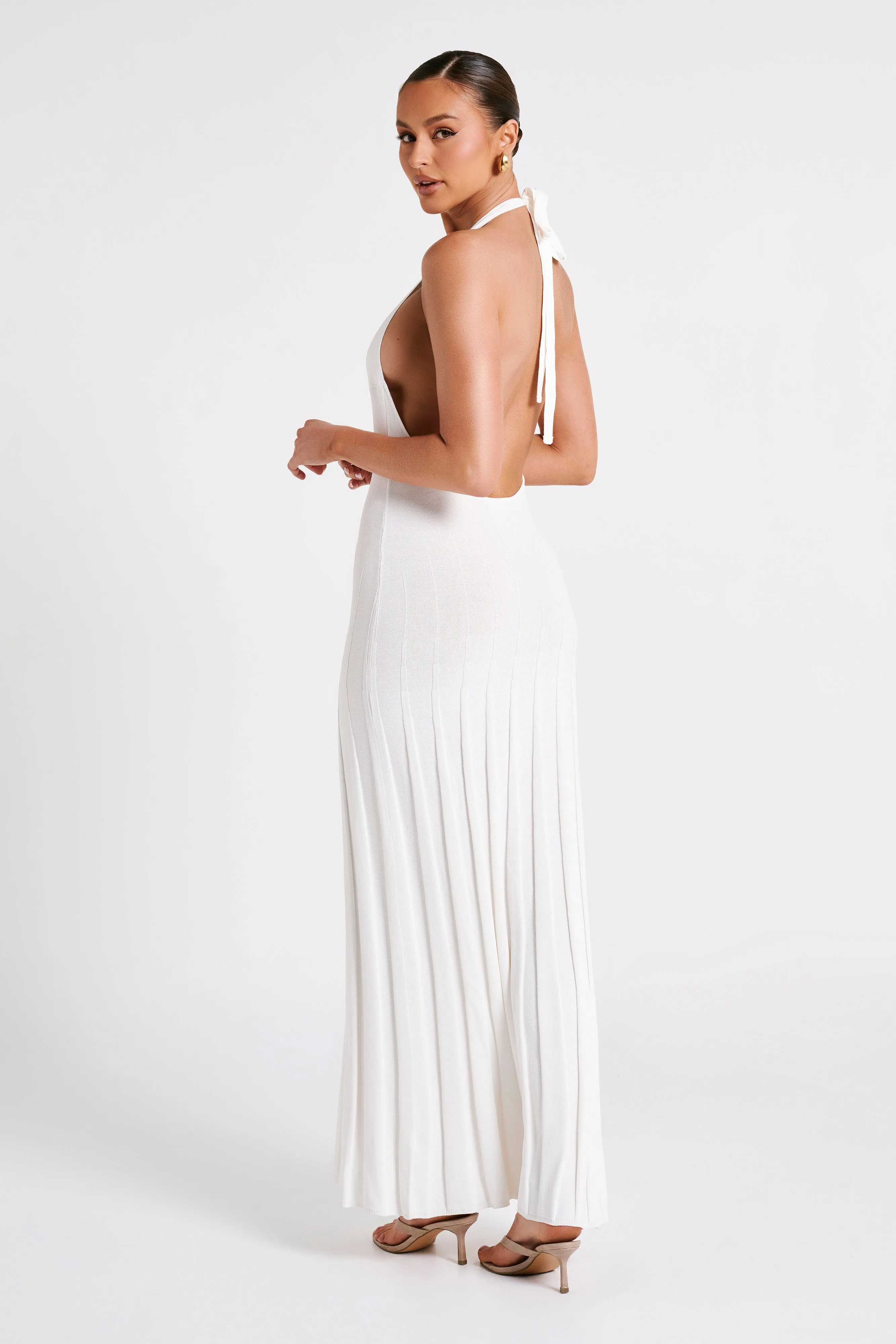 Caity Ribbed Halter Maxi Dress - White