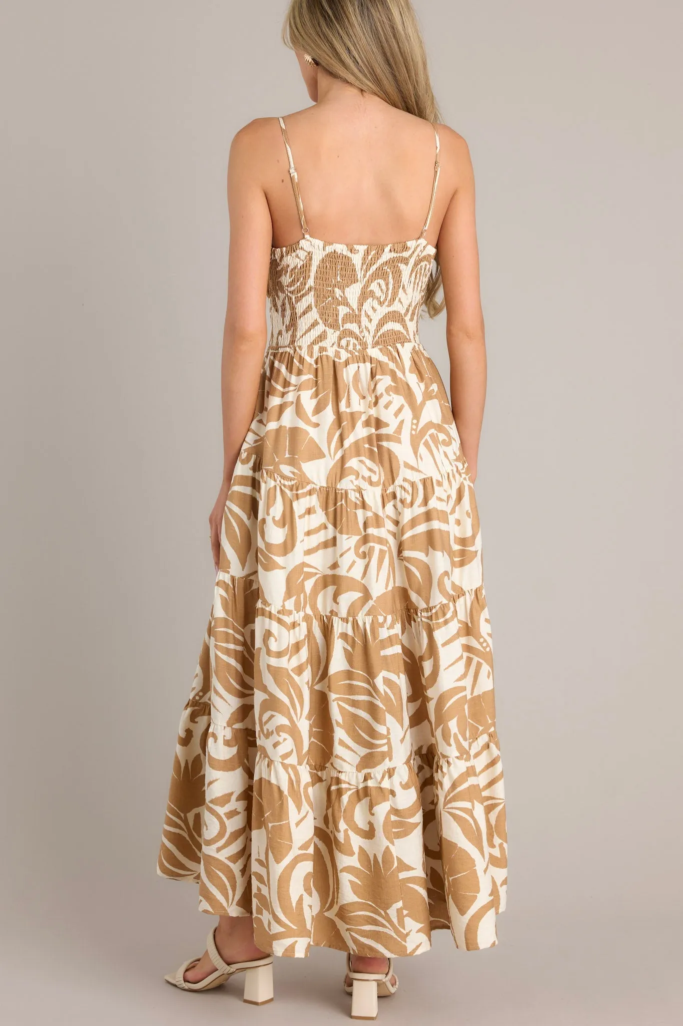 Caribbean Dream Tan Tropical Print Maxi Dress