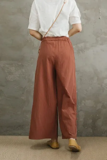 Casual Drastring Linen Wide Leg Pants c2859