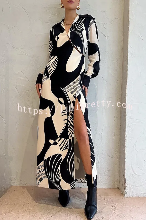 Celebrate Modern Dating Exclusive Print Button Cutout Shirt Drape Maxi Dress