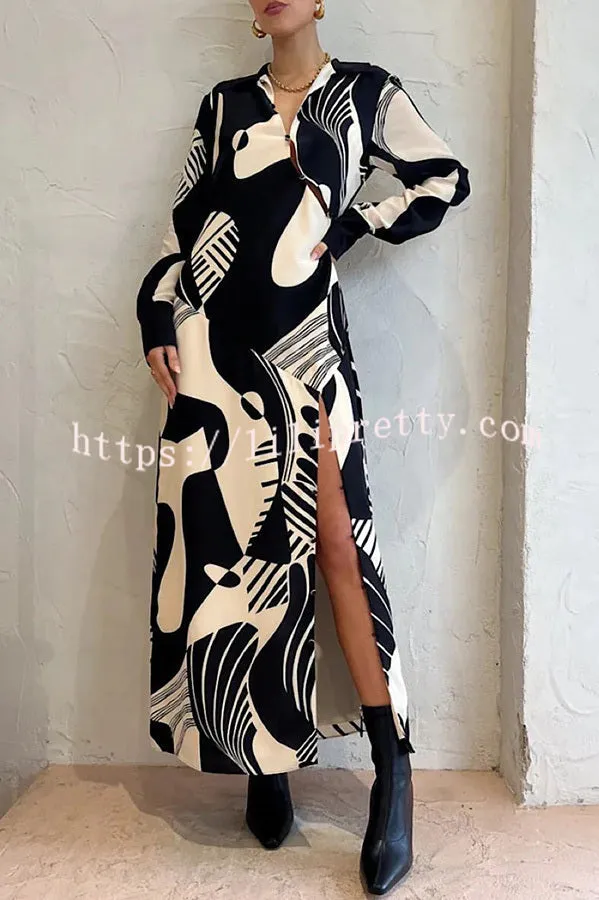 Celebrate Modern Dating Exclusive Print Button Cutout Shirt Drape Maxi Dress