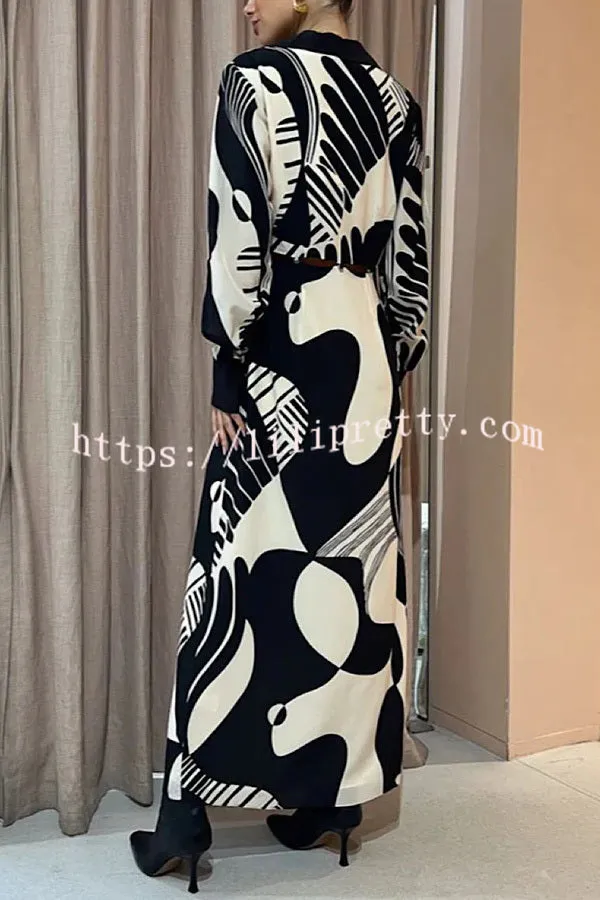 Celebrate Modern Dating Exclusive Print Button Cutout Shirt Drape Maxi Dress