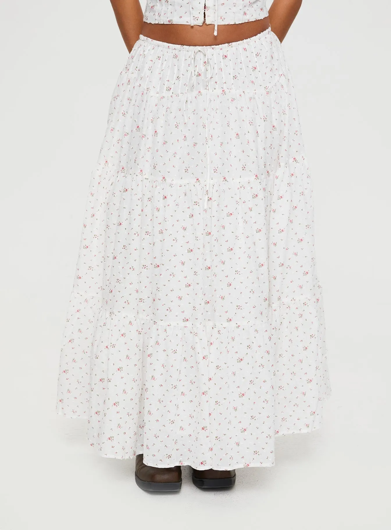 Cherry On Top Maxi Skirt White Floral