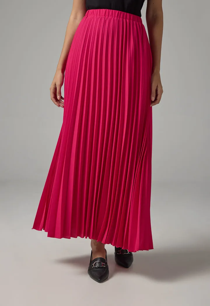 Choice Solid Pleated Maxi Skirt Fuchsia