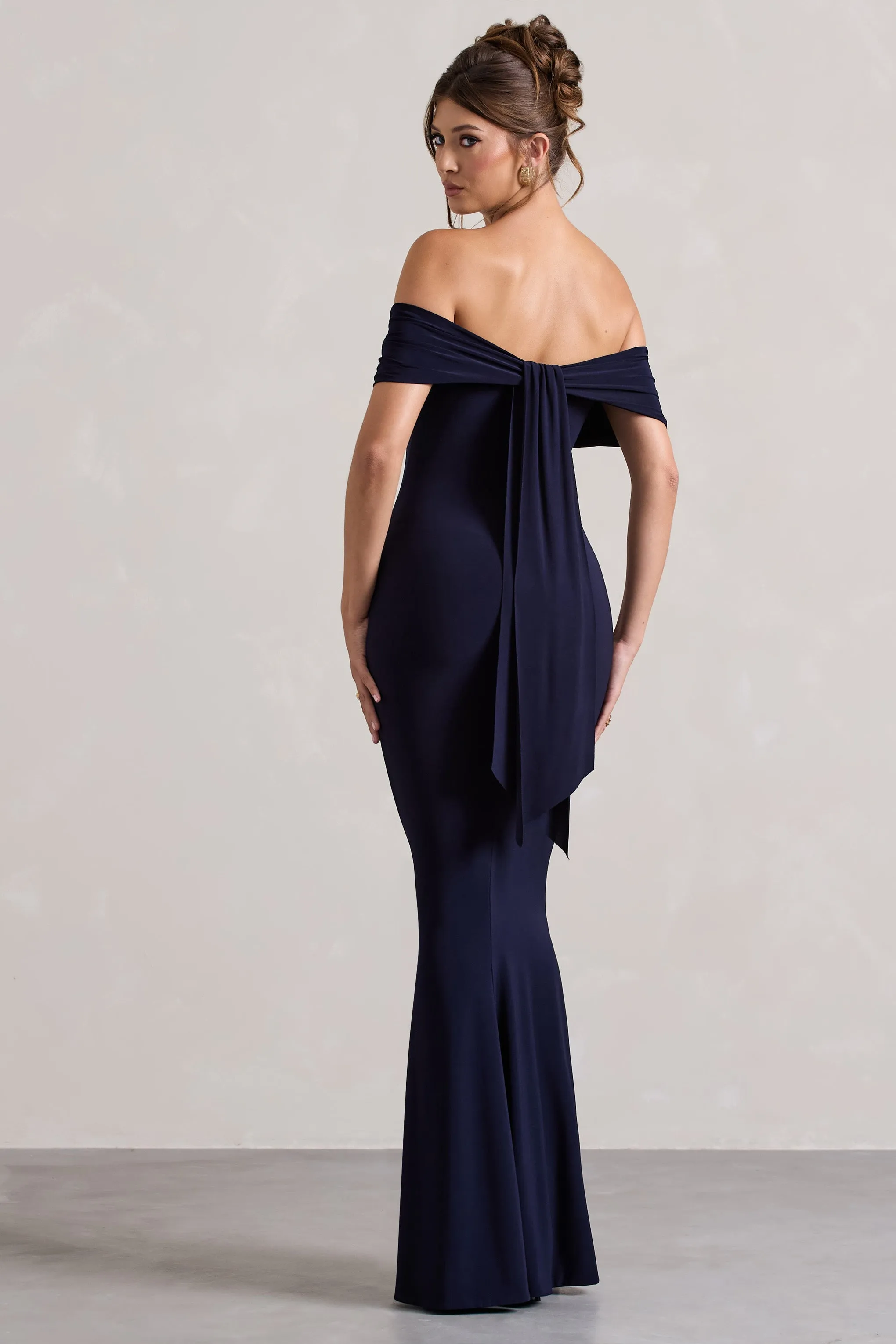 Cloe | Navy Bardot Maxi Dress