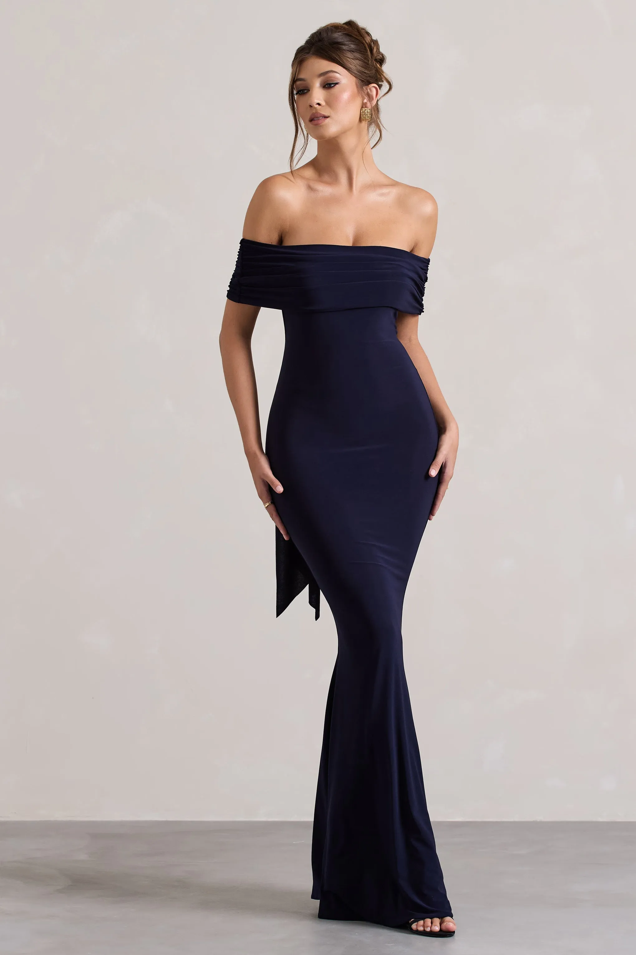 Cloe | Navy Bardot Maxi Dress