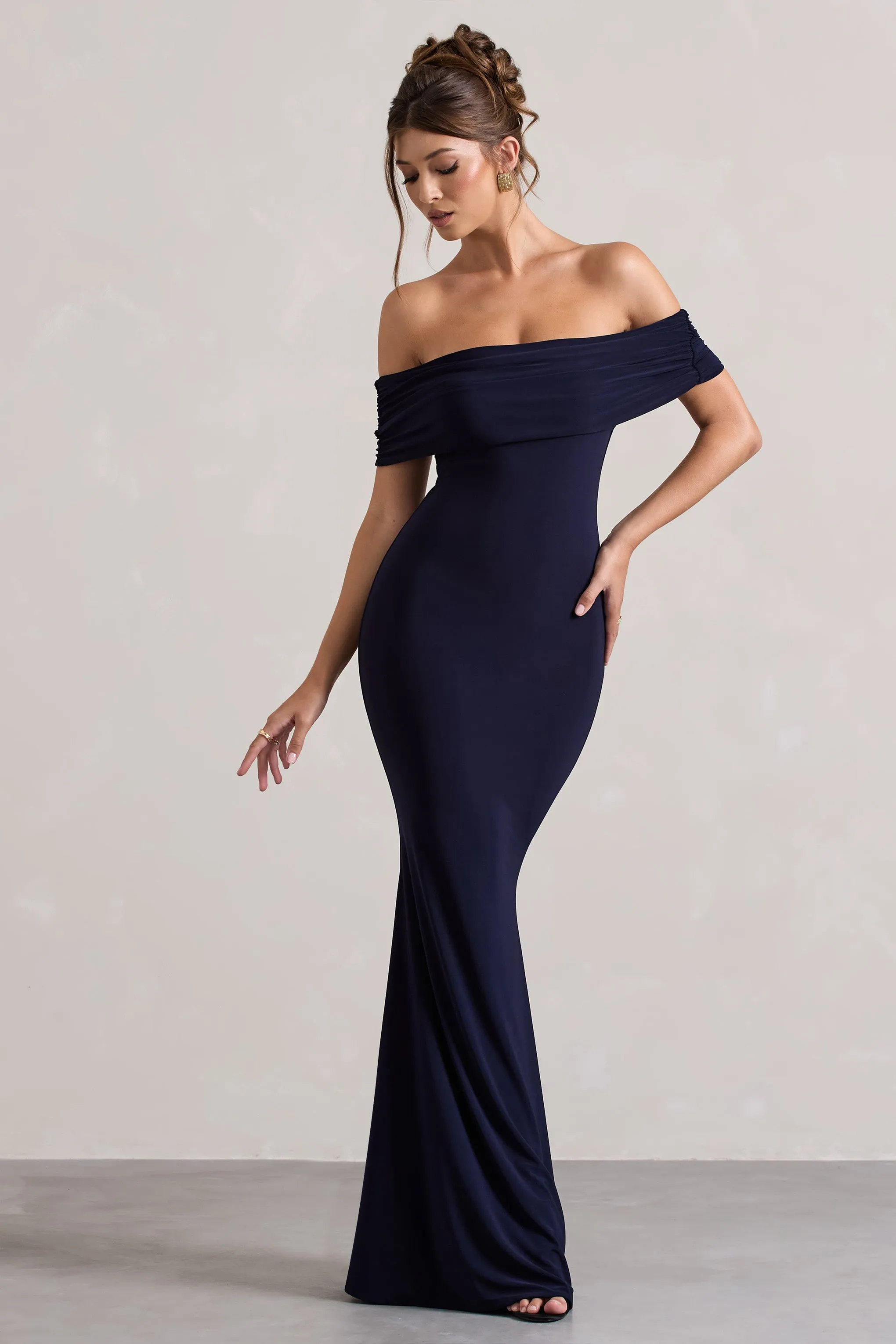 Cloe | Navy Bardot Maxi Dress