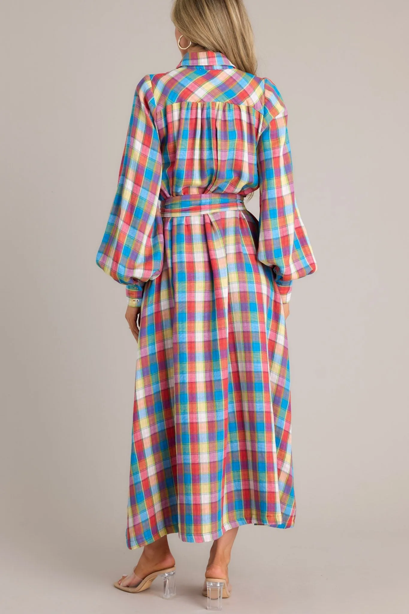 Closing That Door Blue Multi Plaid Maxi Dress