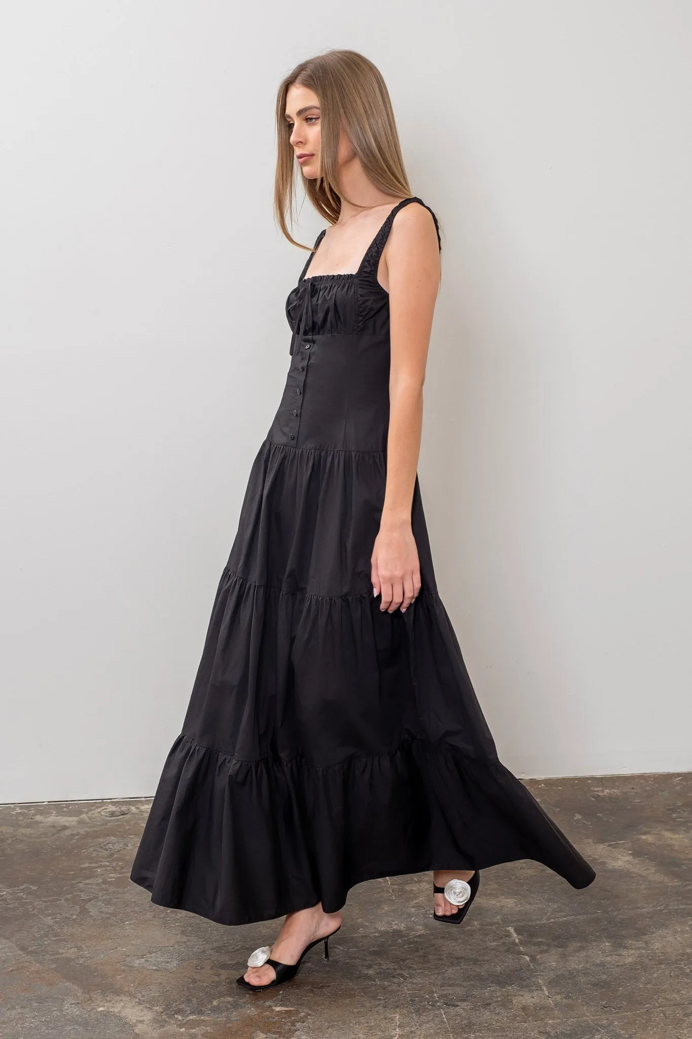 Corset Tiered Maxi Dress - Black