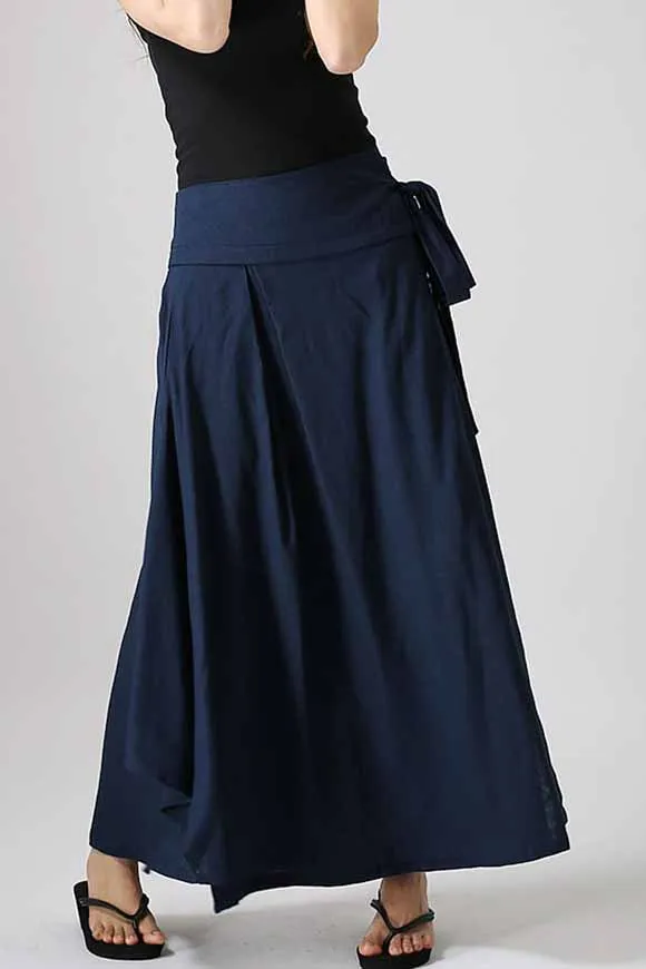 Custom made linen wrap skirt for women in blue 0874#