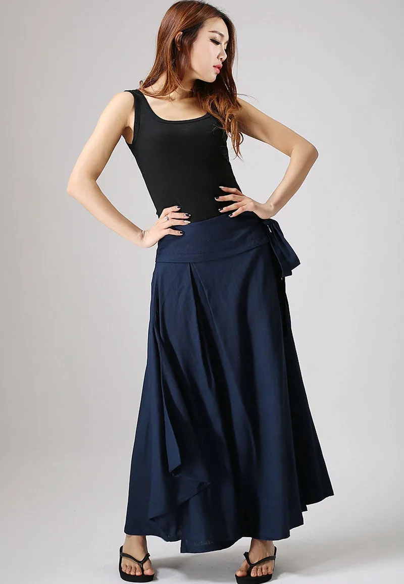 Custom made linen wrap skirt for women in blue 0874#