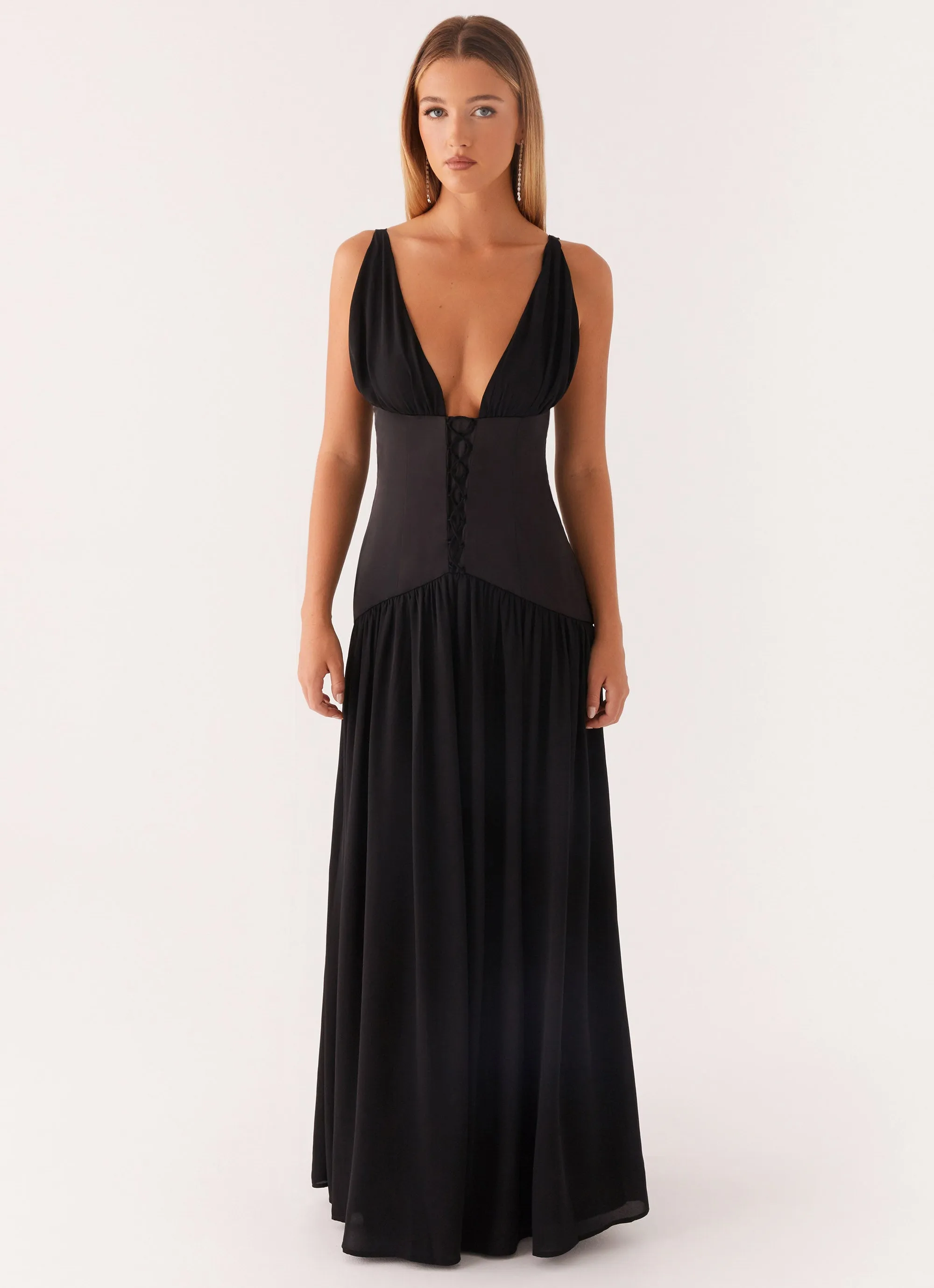 Dafina Satin Maxi Dress - Black