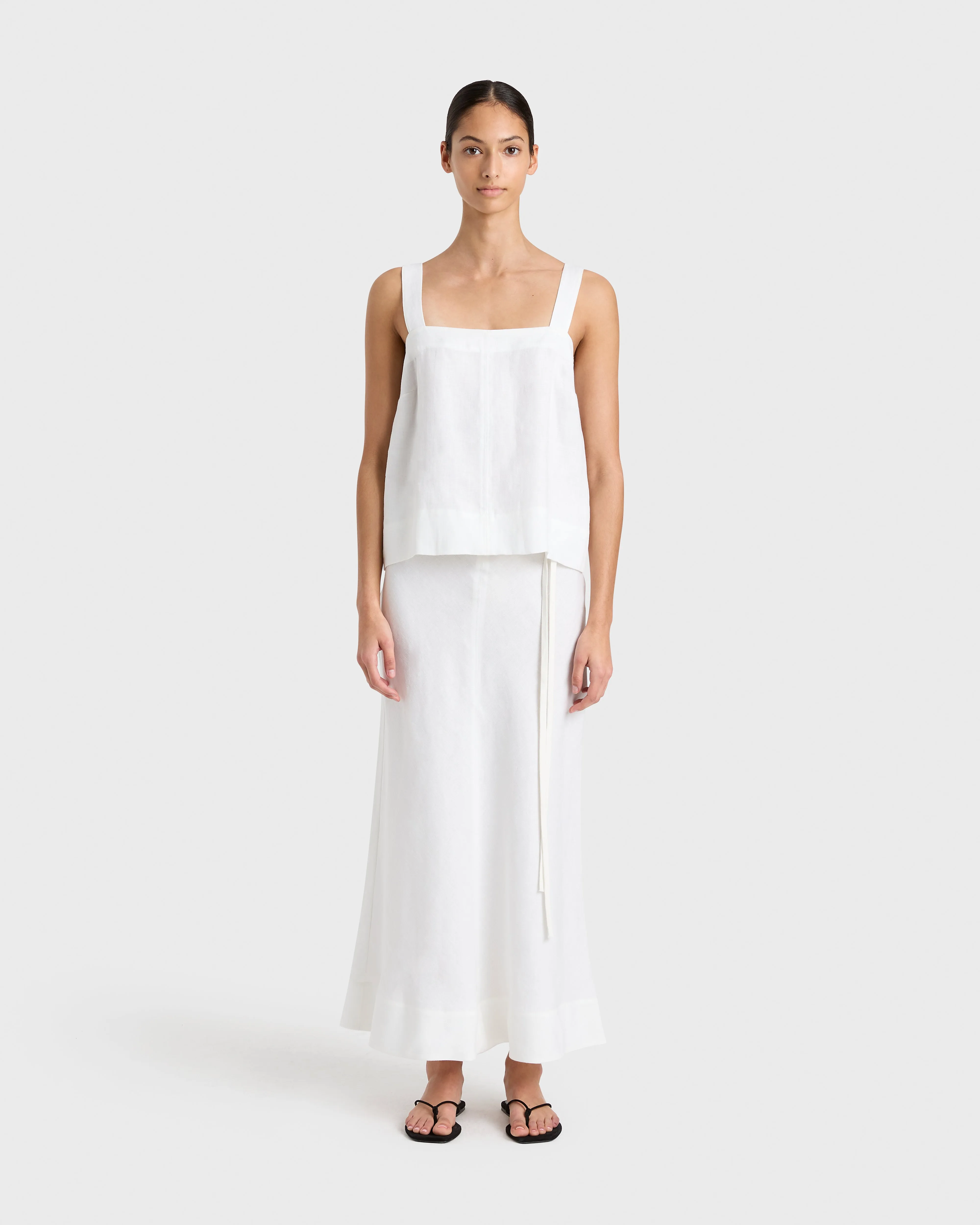 Delphi Bias Cut Linen Maxi Skirt - White