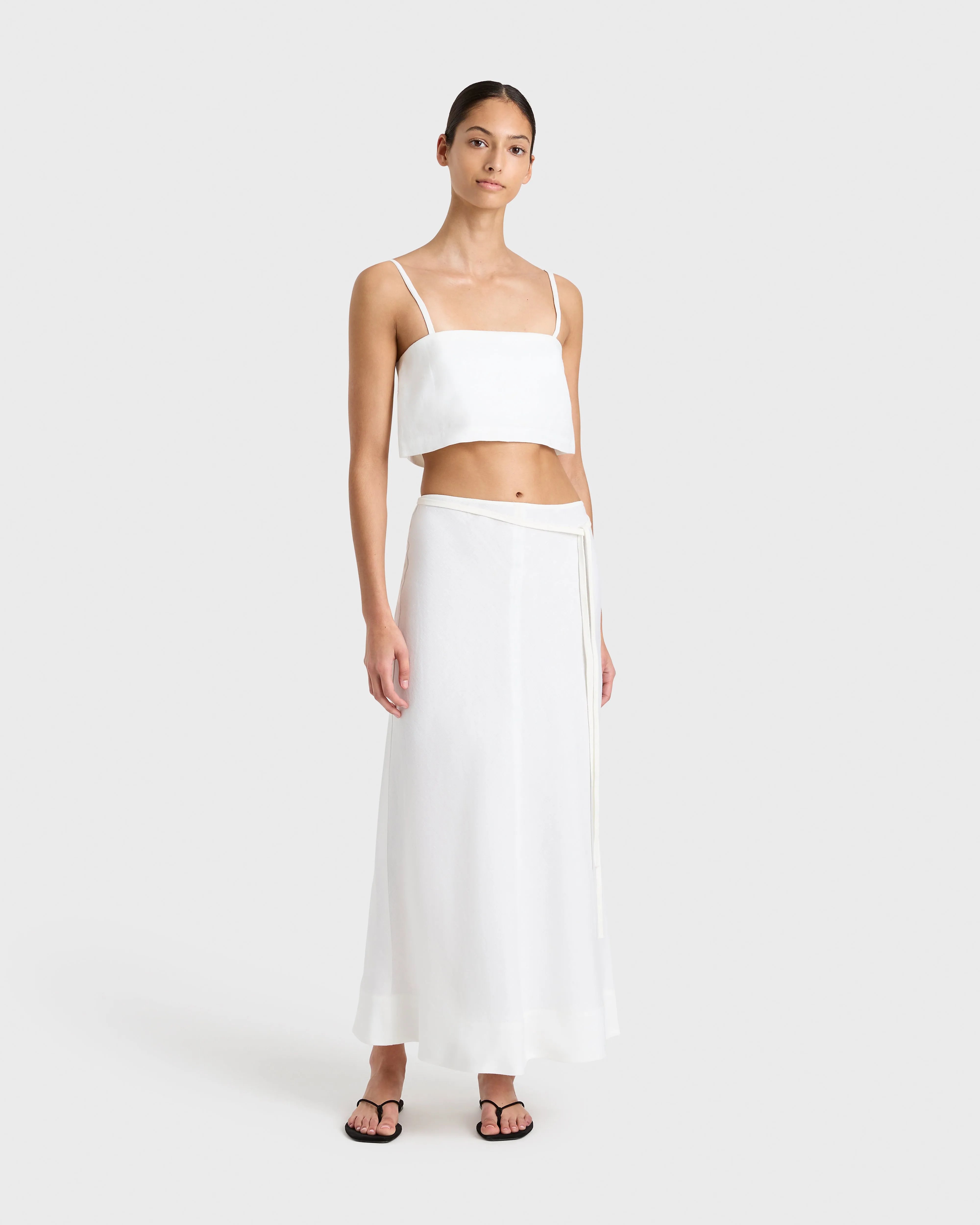 Delphi Bias Cut Linen Maxi Skirt - White