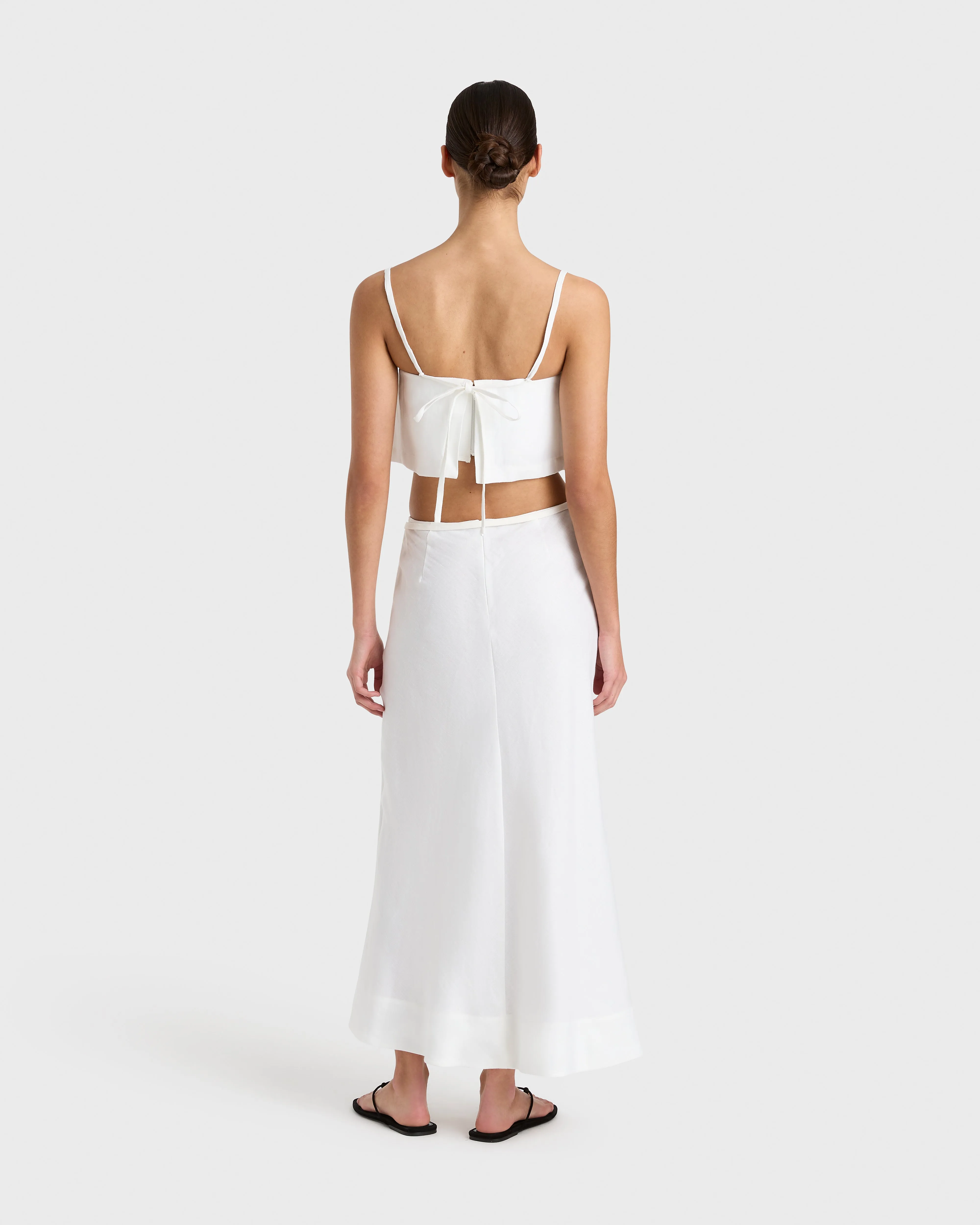 Delphi Bias Cut Linen Maxi Skirt - White