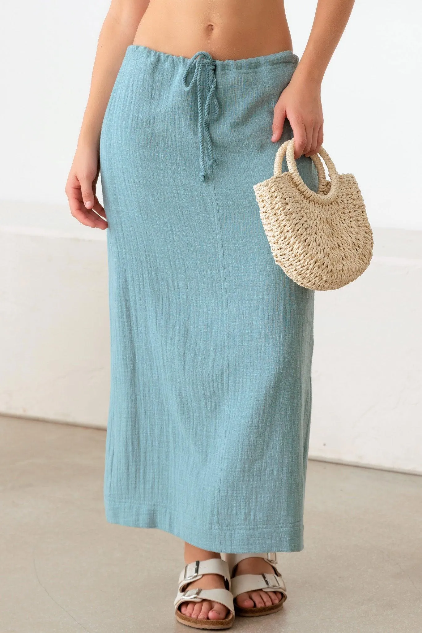 Drawstring Slit Detail Soft Chic Maxi Skirt