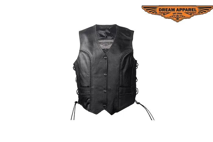 Dream Apparel Womens Leather Vest With Side Laces