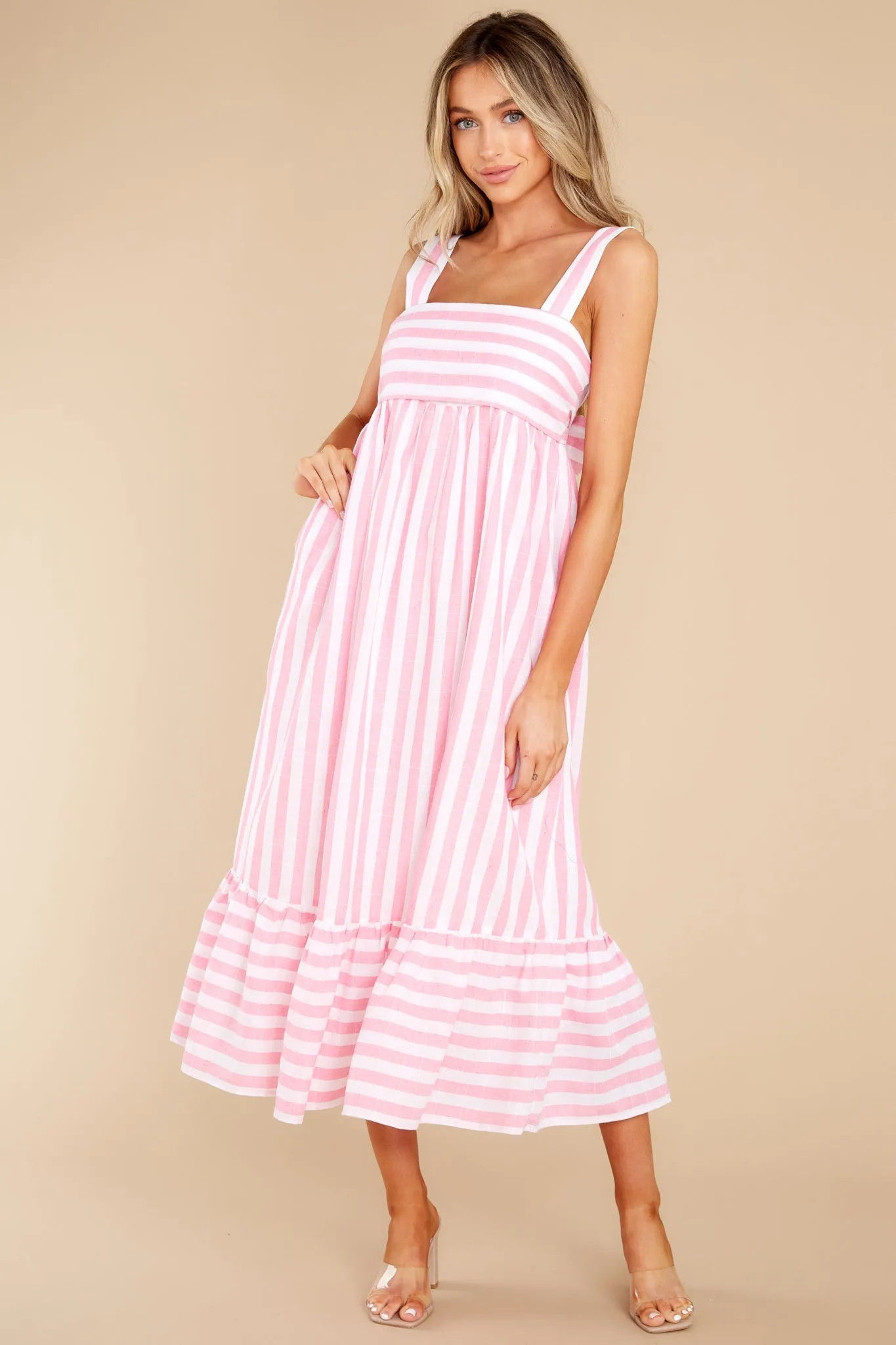 Dreamy Romance Pink Striped Midi Dress