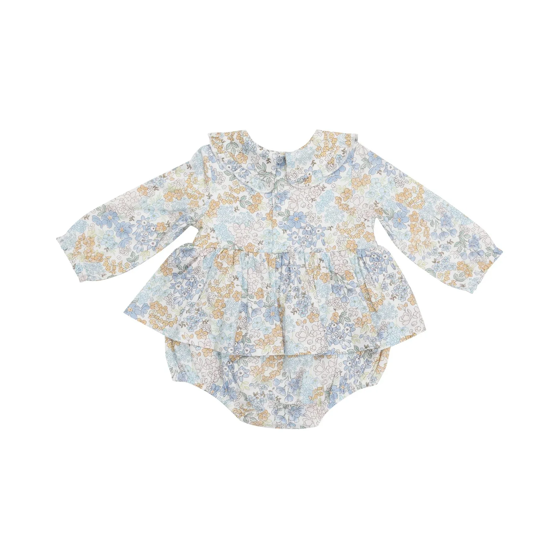 Edith's Floral- Ruffled Peter Pan Collar Bubble W/Skirt