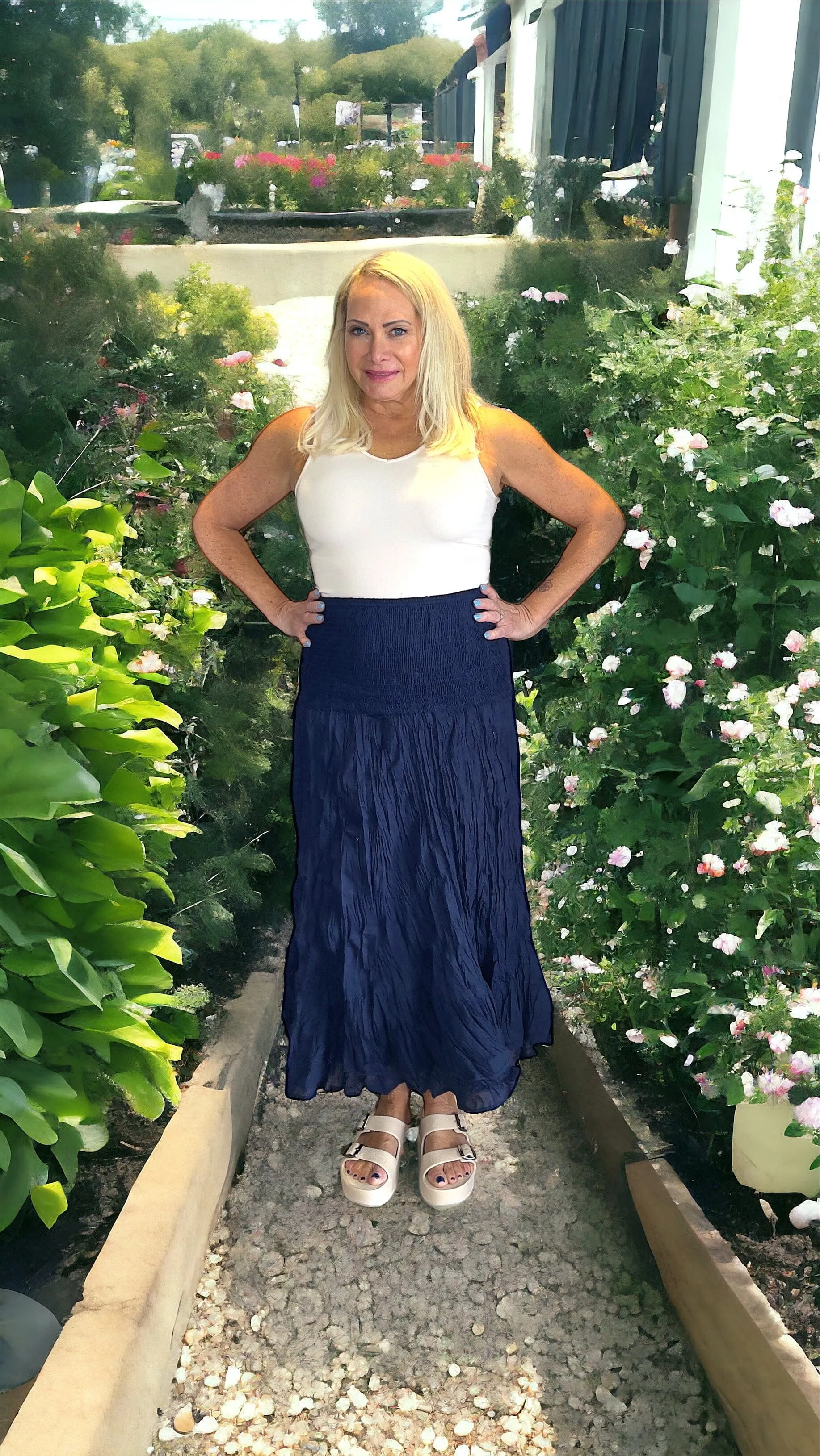 ELASTIC WAIST INDIGO COTTON SKIRT