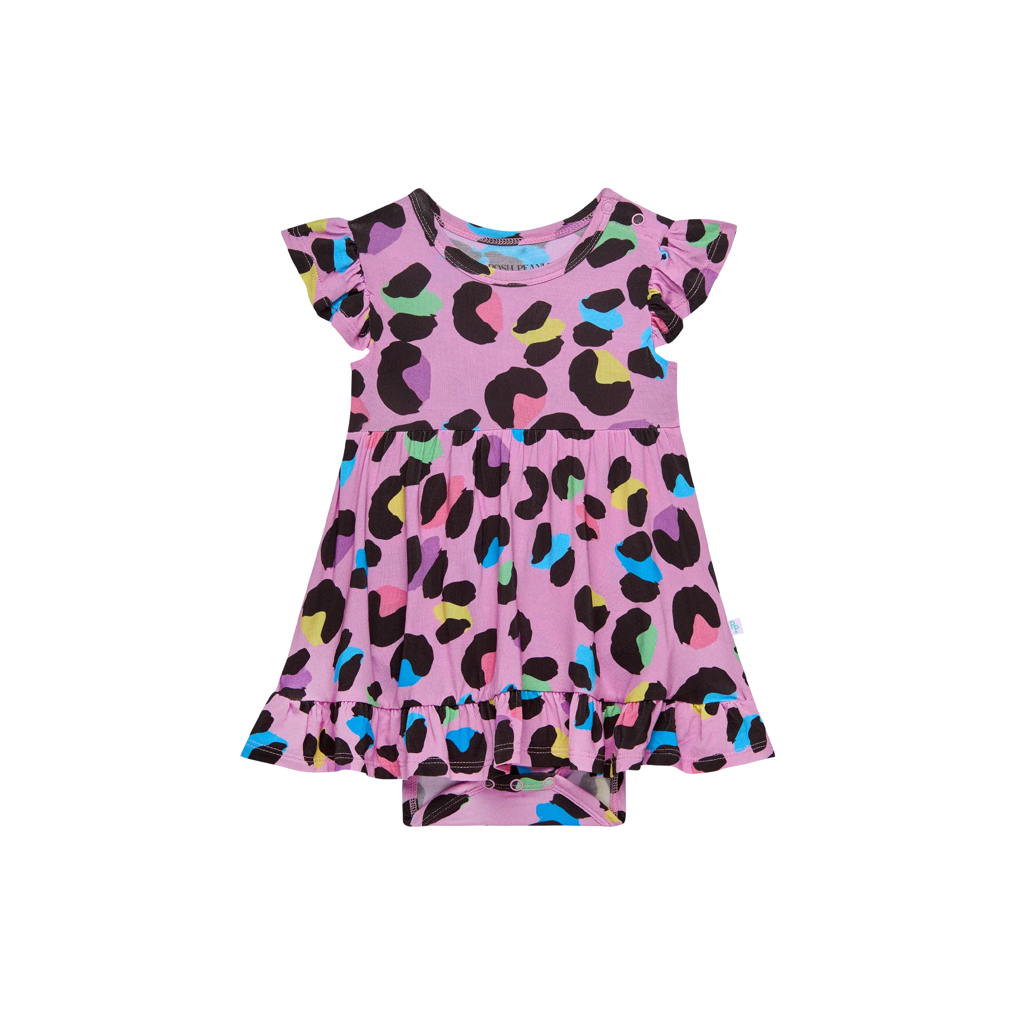 Electric Leopard - Capsleeve Basic Ruffled Bodysuit Dress