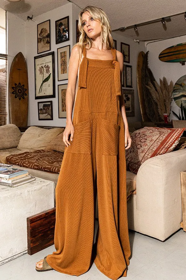 Elena Wide Leg Tie Strap Ribbed Jumpsuit