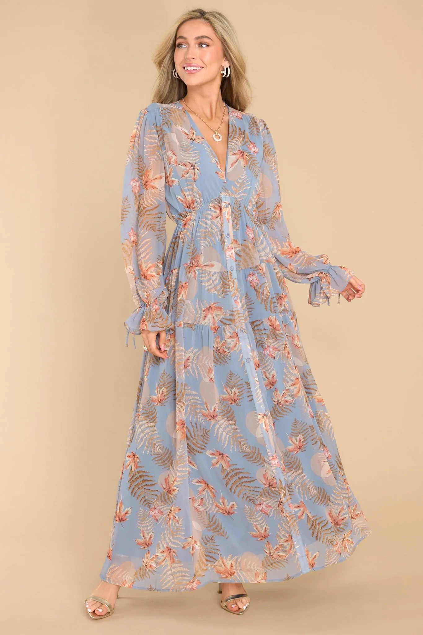 Enchanting Touch Sky Blue Print Maxi Dress