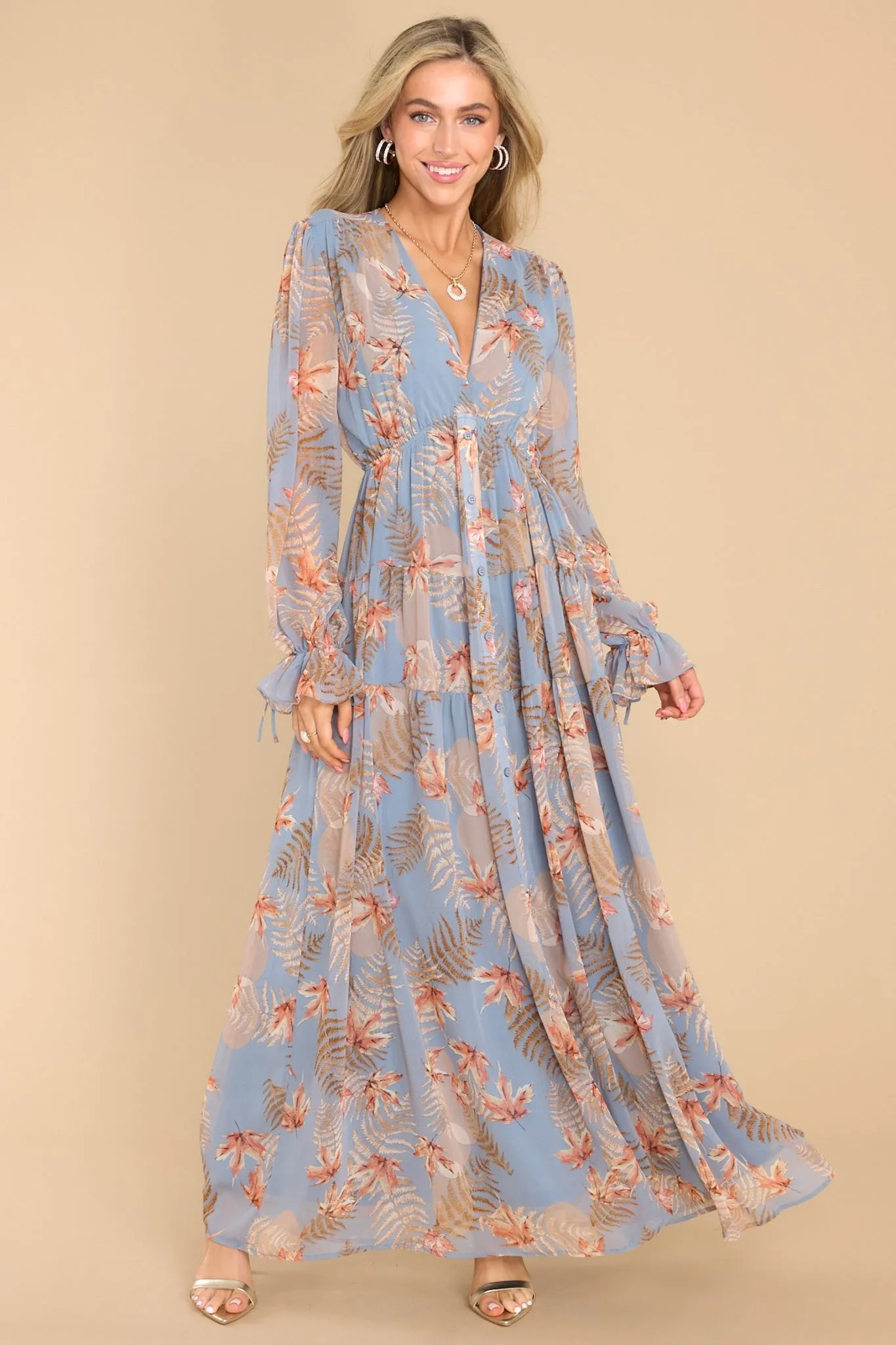 Enchanting Touch Sky Blue Print Maxi Dress