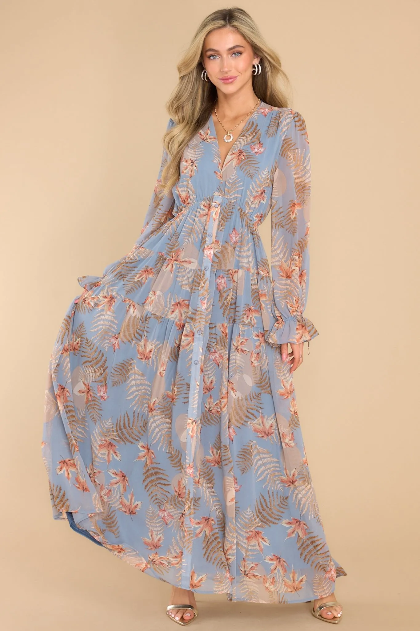 Enchanting Touch Sky Blue Print Maxi Dress