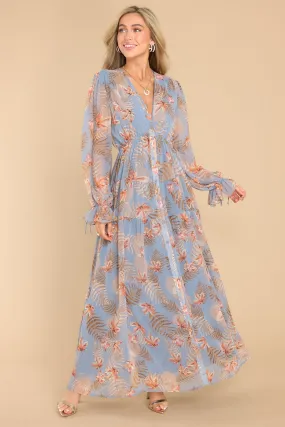 Enchanting Touch Sky Blue Print Maxi Dress